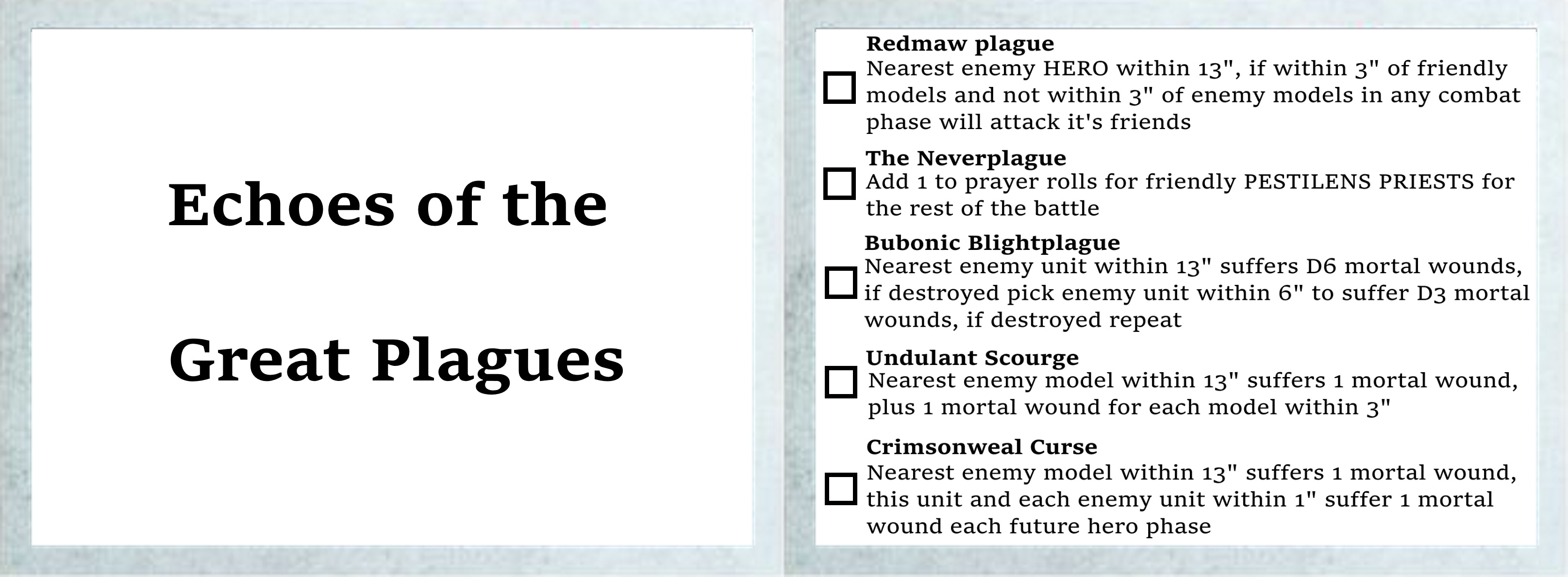 Age of Sigmar Skaven Pestilens Warscroll Cards | Kiblams
