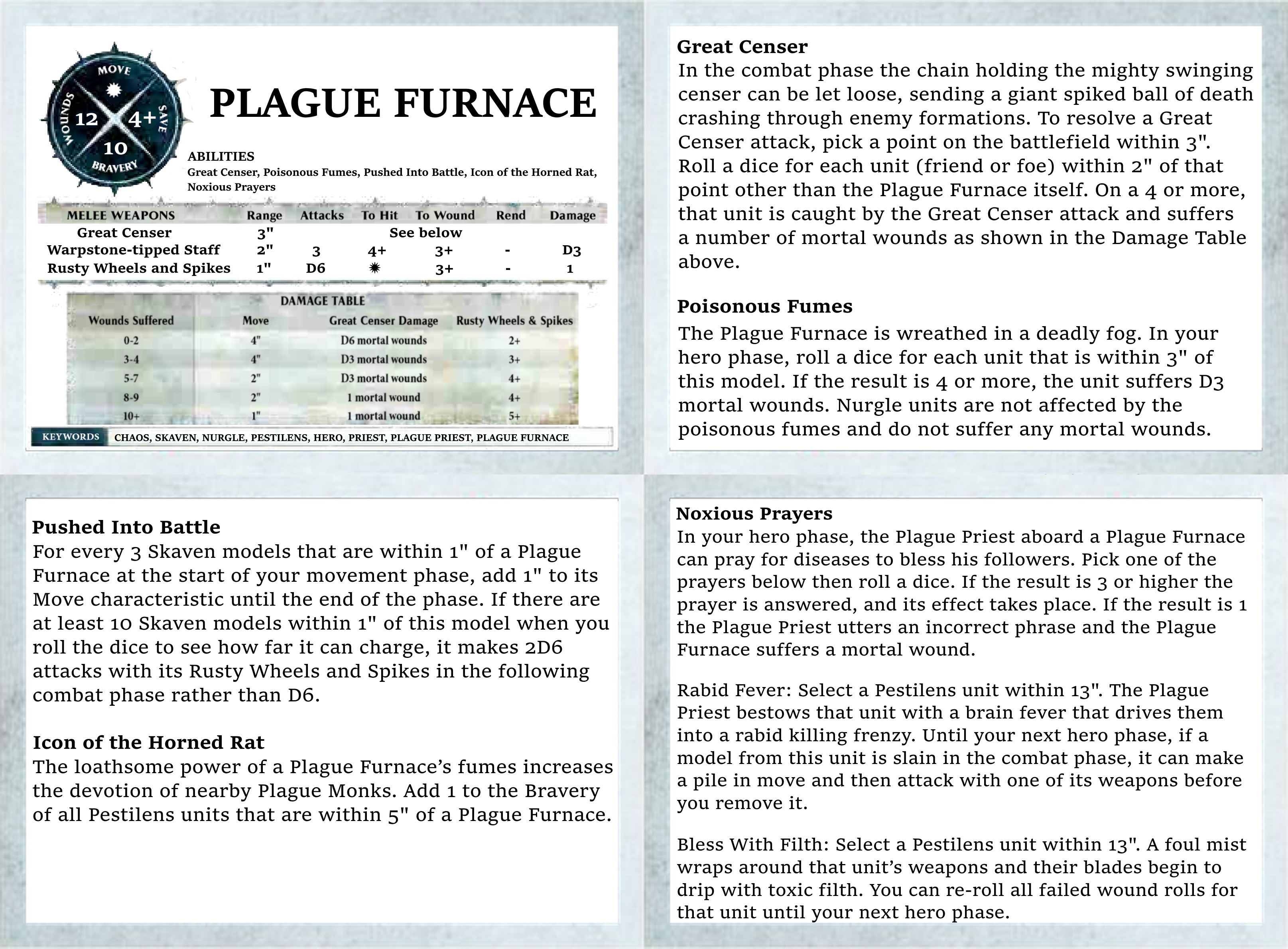 Age of Sigmar Skaven Pestilens Warscroll Cards | Kiblams