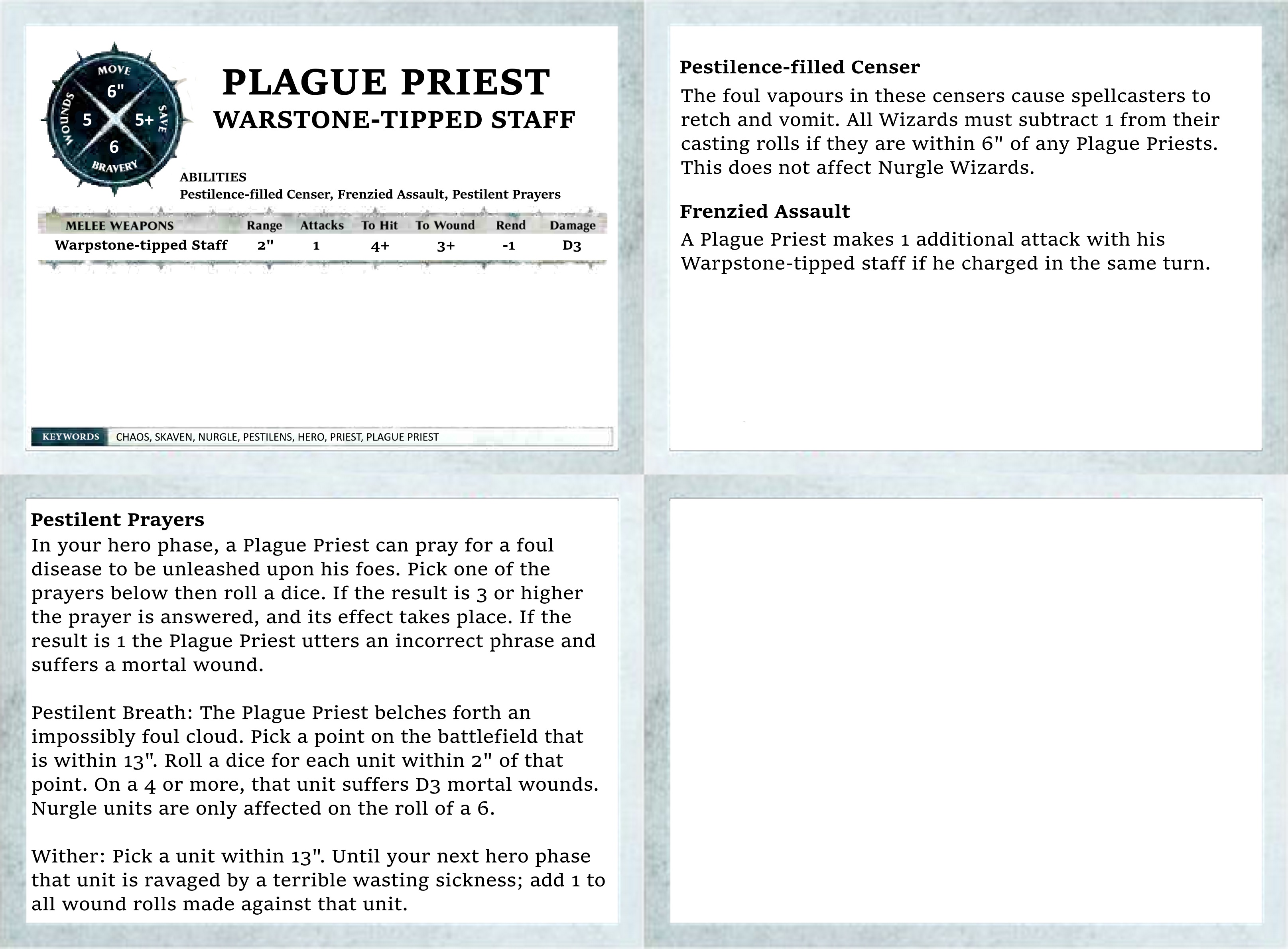 Age of Sigmar Skaven Pestilens Warscroll Cards | Kiblams