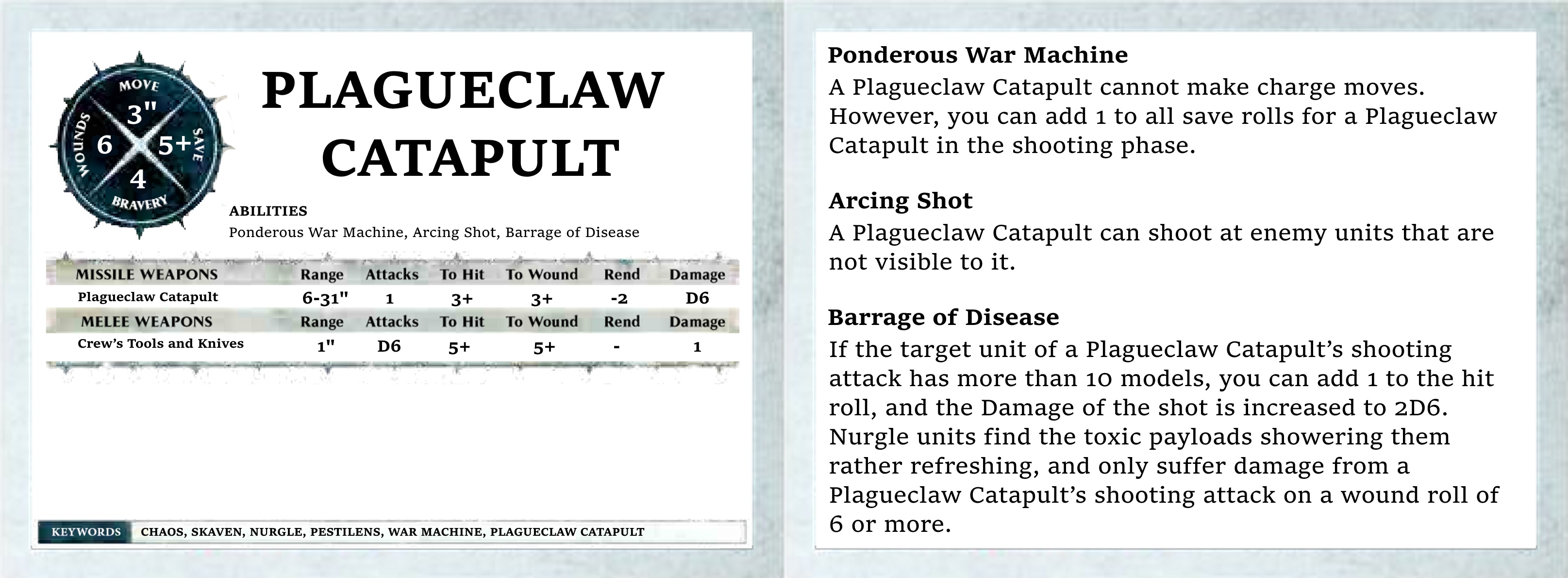 Age of Sigmar Skaven Pestilens Warscroll Cards | Kiblams