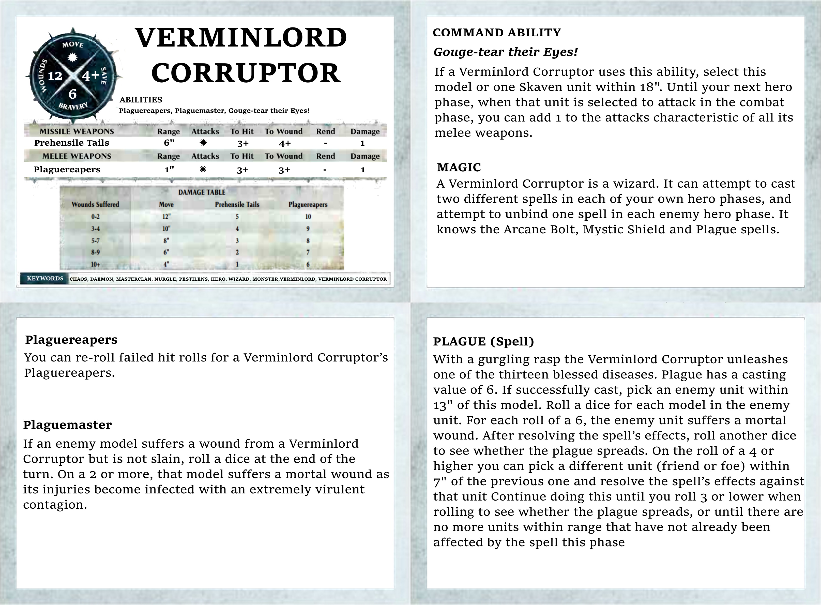 Age of Sigmar Skaven Pestilens Warscroll Cards | Kiblams